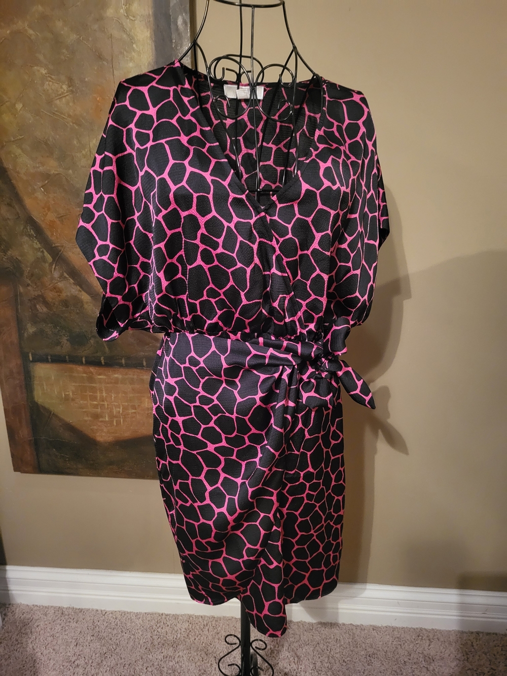 Michael Kors Chic Black & Pink Geometric Belted Dress